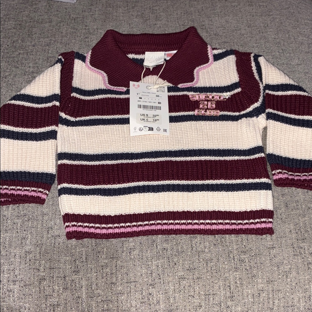 Zara Burgundy and Cream Striped Sweater